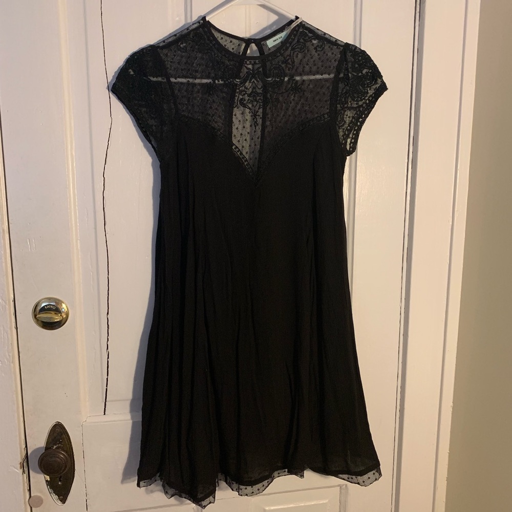 Black mini dress from UO with sheer lace detail